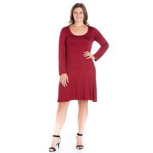 24 �Z�u���R���t�H�[�g ���f�B�[�X �g�b�v�X �����s�[�X �v���X�T�C�Y �~�j Plusize 24seven Comfort Apparelong Sleeve Flared Mini Dress Dark Red ���b�h