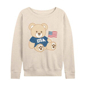 �A�j���L�����N�^�[ ���f�B�[�X �g�b�v�X T�V���c �p�C�� �O���t�B�b�N Licensed Character Women's USA Teddy Bear Graphic French Terry Long Sleeve Tee Beige �x�[�W��