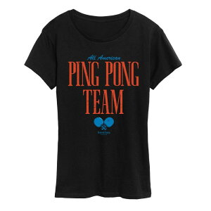 �A�j���L�����N�^�[ ���f�B�[�X �g�b�v�X T�V���c �O���t�B�b�N Licensed Character Women's Forrest Gump All American Ping Pong Team Graphic Tee Black �u���b�N