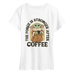 �X�^�[ �E�H�[�Y ���f�B�[�X �g�b�v�X T�V���c �O���t�B�b�N Women'star Wars The Mandalorian The Force Istronger After Coffee Graphic Tee White �z���C�g