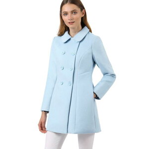 �A���O�� �P�[ ���f�B�[�X �A�E�^�[ �W���P�b�g�E�u���]�� �R�[�g ALLEGRA K Women's Peter Pan Collar Double Breasted Long Sleeve Winter Coat Blue �u���[