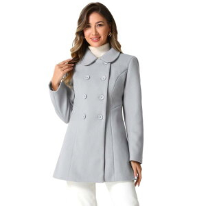 �A���O�� �P�[ ���f�B�[�X �A�E�^�[ �W���P�b�g�E�u���]�� �R�[�g ALLEGRA K Women's Peter Pan Collar Double Breasted Long Sleeve Winter Coat Light Grey �O���[