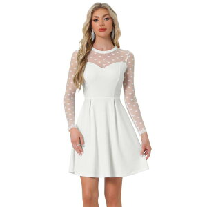 �A���O�� �P�[ ���f�B�[�X �g�b�v�X �����s�[�X A ���C�� �h�b�g ���b�V�� �V�A�[ ALLEGRA K Women's Heart Polka Dots Mesheer Skater Prom A-Line Short Dress White �z���C�g