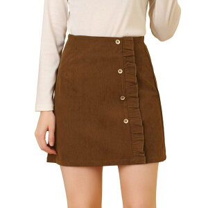 �A���O�� �P�[ ���f�B�[�X �{�g���X�J�[�g �R�[�f�����C A ���C�� �n�C�E�G�X�g �~�j ALLEGRA K Women's Corduroy High Waist Button Decor a Line Mini Skirt Brown �u���E��