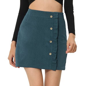�A���O�� �P�[ ���f�B�[�X �{�g���X�J�[�g �R�[�f�����C A ���C�� �n�C�E�G�X�g �~�j ALLEGRA K Women's Corduroy High Waist Button Decor a Line Mini Skirt Dusty Blue �u���[