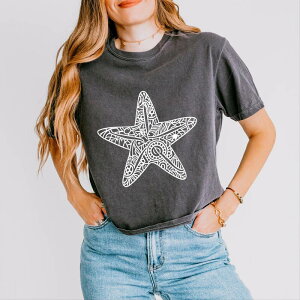 Simply Sage Market ���f�B�[�X �g�b�v�X T�V���c �O���t�B�b�N Simply Sage Market Starfish Mandala - Women's Boxy Crop Top Graphic T-Shirt Pepper