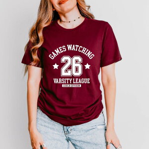 Simply Sage Market ���f�B�[�X �g�b�v�X T�V���c �O���t�B�b�N Simply Sage Market Games Watching Varsity League - Women'short Sleeve Graphic T-Shirt Maroon �}���[��