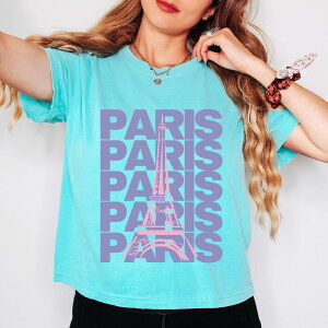 Simply Sage Market ���f�B�[�X �g�b�v�X T�V���c �O���t�B�b�N Simply Sage Market Paristacked Purple - Women's Boxy Crop Top Graphic T-Shirt Chalky Mint �~���g