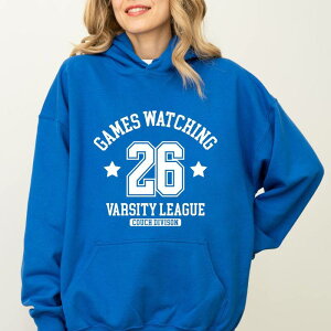 Simply Sage Market ���f�B�[�X �g�b�v�X T�V���c �p�[�J�[ �O���t�B�b�N Simply Sage Market Games Watching Varsity League - Women's Graphic Hoodie Royal