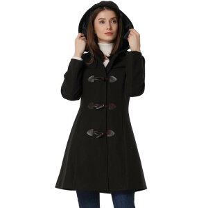 �A���O�� �P�[ ���f�B�[�X �A�E�^�[ �W���P�b�g�E�u���]�� �R�[�g ALLEGRA K Women's Hooded Toggle Button Up Duffle Coat Winter Outwear Black �u���b�N