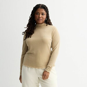 �G�X�I�[ ���f�B�[�X �g�b�v�X T�V���c ���b�N�l�b�N �v���X�T�C�Y �Z�[�^�[ Juniors' Plusize SO Sparkle Mockneck Sweater Tan �^��