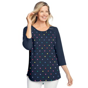 �E�[�}�� �E�B�Y�C�� ���f�B�[�X �g�b�v�X T�V���c �v���X�T�C�Y Woman Within Plusize Three-Quarter Sleeve Baseball Tee Navy Multi Sprinkle �l�C�r�[