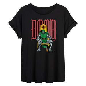 �}�[�x�� ���f�B�[�X �g�b�v�X T�V���c Juniors' Marvel Doctor Doom Throne Distressed Oversized Tee Black �u���b�N