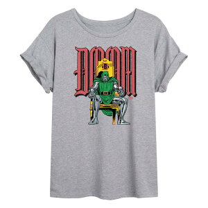 �}�[�x�� ���f�B�[�X �g�b�v�X T�V���c Juniors' Marvel Doctor Doom Throne Distressed Oversized Tee Heather Gray �O���[