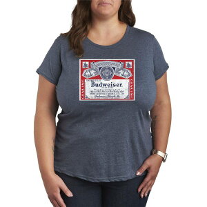 �A�j���L�����N�^�[ ���f�B�[�X �g�b�v�X T�V���c �v���X�T�C�Y �O���t�B�b�N Licensed Character Plusize Budweiser Label Distressed Graphic Tee Heather Blue �w�U�[