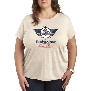 �A�j���L�����N�^�[ ���f�B�[�X �g�b�v�X T�V���c �v���X�T�C�Y ���S �O���t�B�b�N Licensed Character Plusize Budweiser Lager Beer Logo Distressed Graphic Tee Beige �x�[�W��