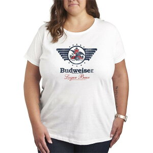 �A�j���L�����N�^�[ ���f�B�[�X �g�b�v�X T�V���c �v���X�T�C�Y ���S �O���t�B�b�N Licensed Character Plusize Budweiser Lager Beer Logo Distressed Graphic Tee White �z���C�g