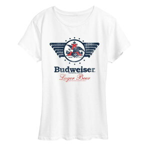 �A�j���L�����N�^�[ ���f�B�[�X �g�b�v�X T�V���c ���S �O���t�B�b�N Licensed Character Women's Budweiser Lager Beer Logo Distressed Graphic Tee White �z���C�g