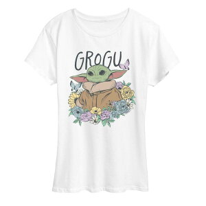 �X�^�[ �E�H�[�Y ���f�B�[�X �g�b�v�X T�V���c �t�����[�� �t�����[ �O���t�B�b�N Women'star Wars The Mandalorian Grogu Floral Graphic Tee White �z���C�g