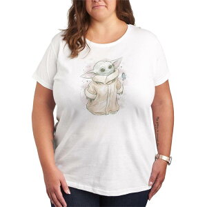 �X�^�[ �E�H�[�Y ���f�B�[�X �g�b�v�X T�V���c �v���X�T�C�Y �O���t�B�b�N Plusize Star Wars The Mandalorian Grogu Distressed Graphic Tee White �z���C�g