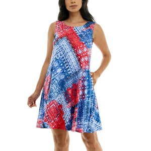 �j�i���I�i���h ���f�B�[�X �g�b�v�X �����s�[�X �t�����[�� �t�����[ Women's Nina Leonard Floral Swing Dress Blue Red Multi �u���[