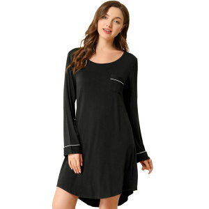 �A���O�� �P�[ ���f�B�[�X �A���_�[�E�F�A �i�C�g�E�F�A ALLEGRA K Women's Pajama Round Neck Long Sleeve Sleepwear Soft Female Lounge Dress Black �u���b�N
