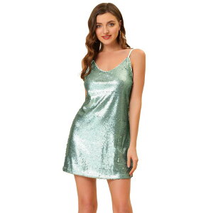 �A���O�� �P�[ ���f�B�[�X �g�b�v�X �����s�[�X �~�j �X�p���R�[�� ALLEGRA K Women's Glitter Sparkle Adjustable Strapromini Sequin Dress Light Green �O���[��