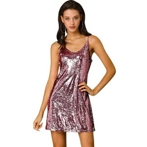 �A���O�� �P�[ ���f�B�[�X �g�b�v�X �����s�[�X �~�j �X�p���R�[�� ALLEGRA K Women's Glitter Sparkle Adjustable Strapromini Sequin Dress Light Pink �s���N