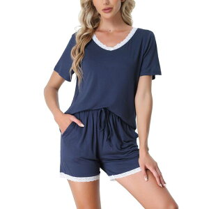 cheibear ���f�B�[�X �A���_�[�E�F�A �i�C�g�E�F�A �V���[�g�p���c cheibear Women'sleepwear Lounge Soft Nightwear With Pocketshortsleeve Pajama Set Blue �u���[