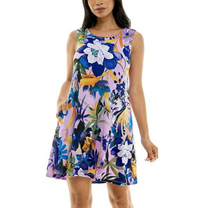 �j�i���I�i���h ���f�B�[�X �g�b�v�X �����s�[�X �v�����g Women's Nina Leonard Puff Print Pocketrapeze Dress Purple Multi �p�[�v��