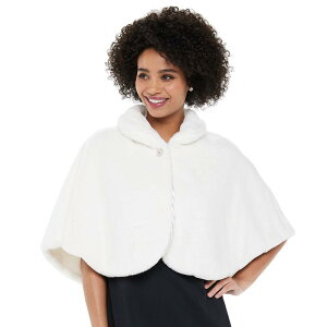 �j�i���I�i���h ���f�B�[�X �A�E�^�[ �j�b�g�E�Z�[�^�[ �L���b�v �P�[�v Women's Nina Leonard Faux-Fur Collared Snap Capelet Ivory �A�C�{���[