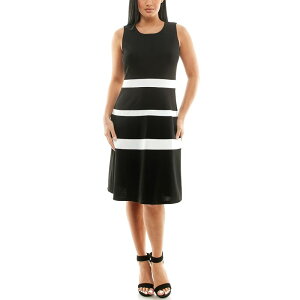 �j�i���I�i���h ���f�B�[�X �g�b�v�X �����s�[�X �J���[�u���b�N Women's Nina Leonard Colorblock Dress Black Ivory �A�C�{���[