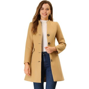 �A���O�� �P�[ ���f�B�[�X �A�E�^�[ �W���P�b�g�E�u���]�� V�l�b�N �R�[�g ALLEGRA K Women's Elegant Winter V Neck Long Sleeve Single Breasted Long Overcoat Khaki �J�[�L
