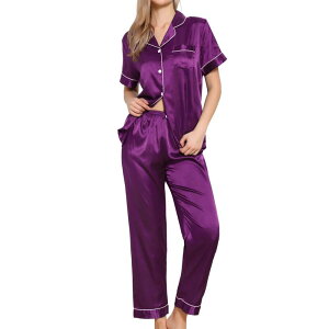 cheibear ���f�B�[�X �A���_�[�E�F�A �i�C�g�E�F�A �p���c �_�E�� cheibear Womensleepwear Buton Down with Pants Nightwear Lounge 2pcs Pajama Set Purple �p�[�v��