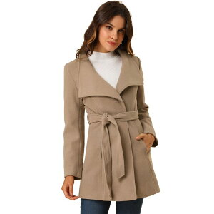 �A���O�� �P�[ ���f�B�[�X �A�E�^�[ �W���P�b�g�E�u���]�� �R�[�g ALLEGRA K Women'stand Collar Tie Waist Winter Classic Long Trenchcoat Light Brown �u���E��