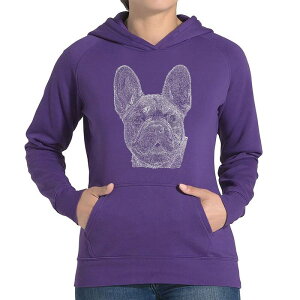 �G���G�[�|�b�v�A�[�g ���f�B�[�X �g�b�v�X T�V���c �X�E�F�b�g LA Pop Art French Bulldog - Women's Word Art Hooded Sweatshirt Purple �p�[�v��