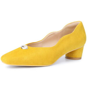 �A���O�� �P�[ ���f�B�[�X �V���[�Y �p���v�X �q�[�� ALLEGRA K Women's Mental Buckle Chunky Heel Square Toe Slip on Pumps Yellow �C�G���[
