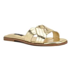 �i�C���E�F�X�g ���f�B�[�X �V���[�Y �T���_�� Nine West Gammy Women'square Toe Slip-On Casual Flat Sandals Gold �S�[���h