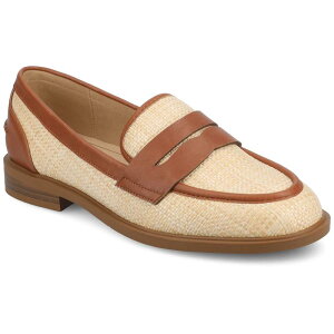 �W���[�j�[ ���f�B�[�X �V���[�Y �X�j�[�J�[ ���[�t�@�[ �q�[�� Journee Women's Brooks Round Toe Block Heel Penny Loafer Cognac Natural Raffia
