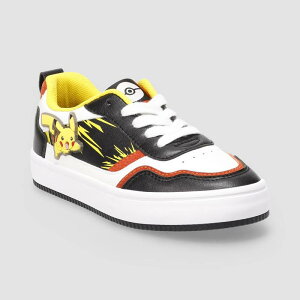�A�j���L�����N�^�[ ���f�B�[�X �V���[�Y �X�j�[�J�[ ���[�X Licensed Character Pokemon Pikachu Court Little Kid Boys Lace-Up Sneakers Black Yellow �u���b�N