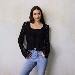 LC Lauren Conrad ���f�B�[�X �A�E�^�[ �j�b�g�E�Z�[�^�[ Women's LC Lauren Conrad Scallop Hem Sweater Black �u���b�N