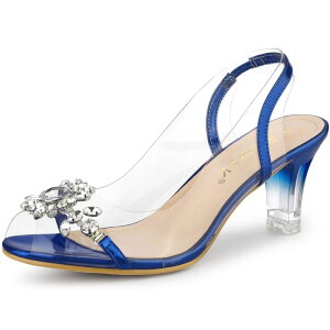 �A���O�� �P�[ ���f�B�[�X �V���[�Y �p���v�X �T���_�� �q�[�� ALLEGRA K Women's Clear Slingback Flowerhinestone Peep Toe Heelsandals Blue �u���[