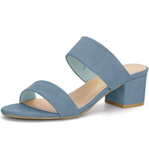�A���O�� �P�[ ���f�B�[�X �V���[�Y �T���_�� �q�[�� ALLEGRA K Women's Dual Strap Mid Chunky Heel Slide Sandals Haze Blue �u���[