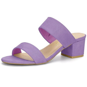�A���O�� �P�[ ���f�B�[�X �V���[�Y �T���_�� �q�[�� ALLEGRA K Women's Dual Strap Mid Chunky Heel Slide Sandals Purple �p�[�v��