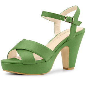 �A���O�� �P�[ ���f�B�[�X �V���[�Y �p���v�X �T���_�� �q�[�� ALLEGRA K Women's Chunky Heel Criss Crosstrap Sandals Olive Green �O���[��