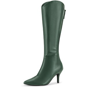 �A���O�� �P�[ ���f�B�[�X �V���[�Y �u�[�c�E���C���u�[�c �q�[�� ALLEGRA K Women's Pointed Toe Stiletto Heel Knee High Boots Dark Green �O���[��