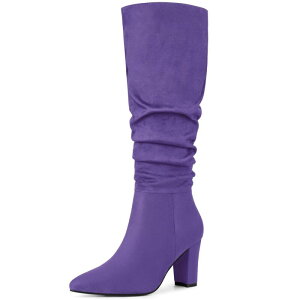 �A���O�� �P�[ ���f�B�[�X �V���[�Y �u�[�c�E���C���u�[�c �q�[�� ALLEGRA K Women'slouch Pointed Toe Chunky Heel Knee High Boots Dark Purple �p�[�v��