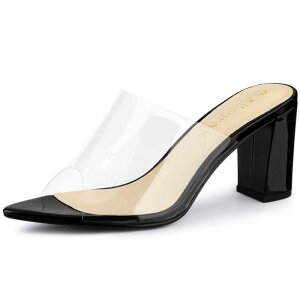 �A���O�� �P�[ ���f�B�[�X �V���[�Y �p���v�X �T���_�� �q�[�� ALLEGRA K Women's Clear Chunky Heel Slidesandals Mules Black �u���b�N