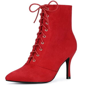 �A���O�� �P�[ ���f�B�[�X �V���[�Y �u�[�c�E���C���u�[�c �A���N�� ���[�X �q�[�� ALLEGRA K Women's Pointy Toe Side Zip Lace Up Stiletto Heels Ankle Boots Red ���b�h