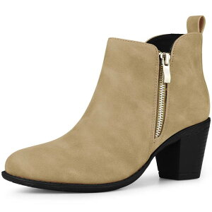 �A���O�� �P�[ ���f�B�[�X �V���[�Y �u�[�c�E���C���u�[�c �A���N�� �q�[�� ALLEGRA K Women's Low Chunky Heels Zipper Western Ankle Booties Tan �^��
